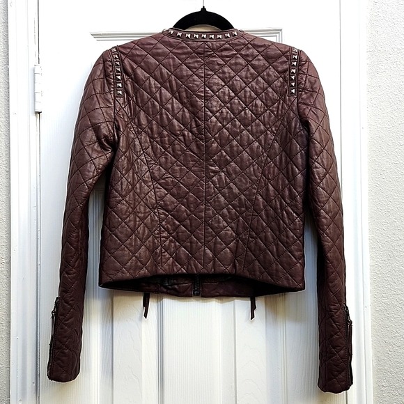 Rebecca Taylor Burgandy Quilted Leather Jacket, Size S - Picture 4 of 12